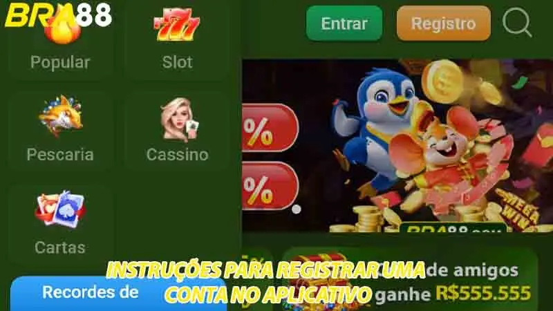 Instruções para registrar uma conta no aplicativo