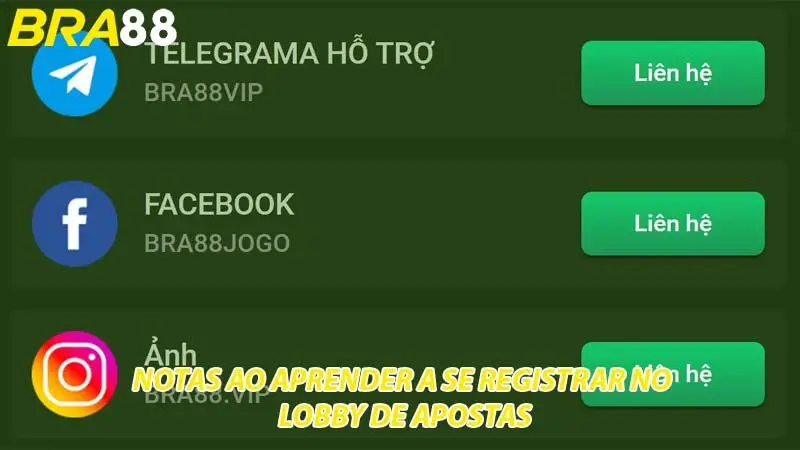Nota ao aprender como se registrar no lobby de apostas